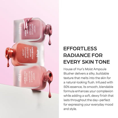 House of Hur Moist Ampoule Blusher with 50% Moisture Essence | Hydrating & Long-Lasting Blush | 0.67 fl.oz (9 Shades) (Peach Coral)