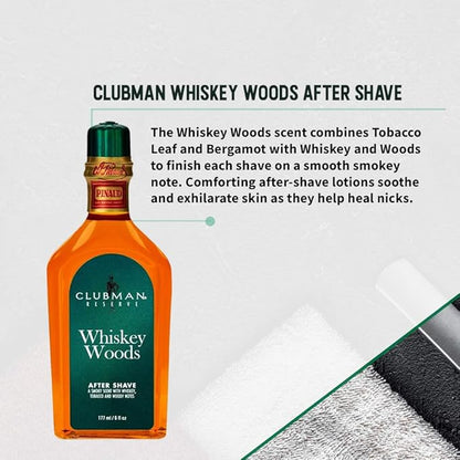 Clubman Pinaud Shave Essentials Set, Dopp Kit with Whiskey Woods After Shave, Shave Soap, and Shave Brush, 1 Set