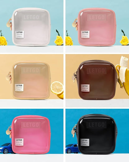 LETGO Clear Makeup Bags Small-Mini Comestic Bag,Cute Cosmetic Pouch for Women with Slip-in Pockets Clear Cosmetic Bags Travel Essentials Car Accessories for Women Men (Mini Sand)