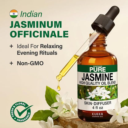 KUKKA Jasmine Essential Oils - 4 Fl Oz - for Hair, Skin, Diffuser, Aromatherapy & DIY Soap Making Scent