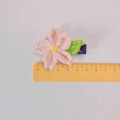2PCS Crochet Knitting Hair Clip for Girls/Daughter, Gift for Her Birthday, Finished Handmade Wool Knitted Pink Sakura