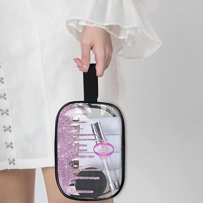Personalized Clear Makeup Bag with Name, Best Friends Teen Women Mom Birthday Gift PVC Cosmetic Toiletry Travel Bag for Toiletries, Plum Purple Fluid Shape Sequins