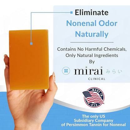 Mirai Clinical Persimmon Soap Bar for Body (100g) - Old People Smell and Nonenal Odor Control with Japanese Persimmon and Green Tea Extract - Deodorant Soap Bar for Men & Women