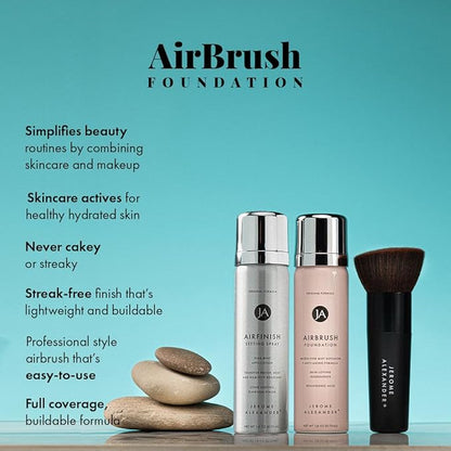 MagicMinerals AirBrush Foundation Set by Jerome Alexander – 3pc Set Includes AirFinish, Foundation and Kabuki Brush - Spray Makeup with Anti-aging Ingredients for Smooth Radiant Skin (Medium)