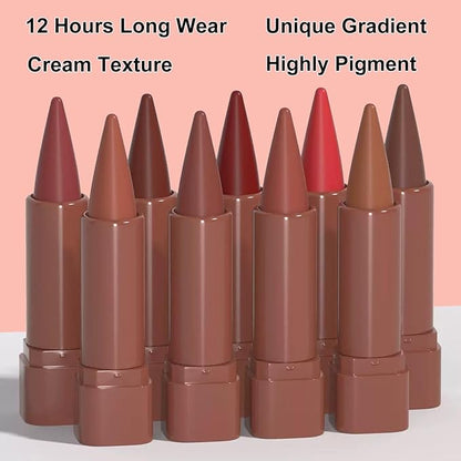 2-in-1 Gradient Matte Lipstick & Lip Liner Set, 3Pcs Long Lasting Waterproof Lip Crayon for Women, Flawless Contour, Lightweight Ombre Lip Color Pencil (01#05#08#)