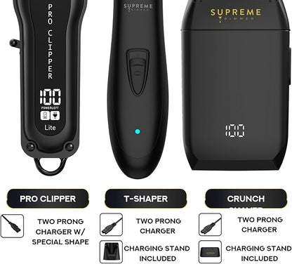 Supreme Trimmer 3-in-1 Barber Bundle | Pro Clipper Lite, T-Shaper Trimmer & Crunch Foil Shaver | Professional Beard Trimmer Men’s Hair Clipper Kit | Black