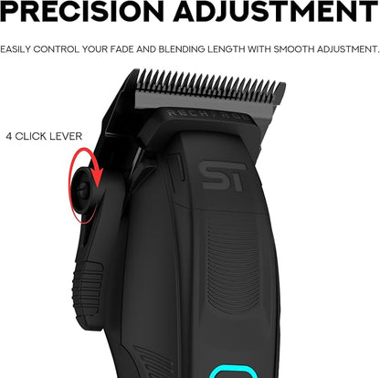 Supreme Trimmer Recharge Clipper - Professional Hair Clipper with 2 Removable Batteries, Brushless Motor, Smart Charge Stand, USB-C Charge & DLC Blades Barbers | STC779