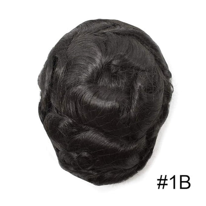 FACE MIRACLE Lace Front Mens Toupee Human Hair System Swiss Lace Center Toupee for Men Thin Skin PU Around Hair Replacement System V-Looped Mens Hair Wig Units 6"X9" 1B# OFF BLACK