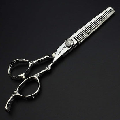 6/7/8-Inch Professional Hair Scissors Haircut Rose Pattern Hair Scissors Styling Tools Japanese Stainless Steel Scissor Set (6-in thinning scissors)