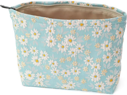 Floral Jacquard Makeup Bag - Large Capacity Cosmetic Pouch & Travel Toiletry Organizer with Zipper, Perfect for Daily Use, Gift Ideas for Women, Durable and Stylish Make Up Bag