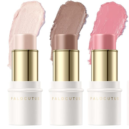 3 Pcs FAIR Contour Stick Set,Cream Blush & Highlighter Bronzer Pen,Long Lasting & Smooth Natural Face Contouring Illuminator,Professional Makeup Kit for All Skin