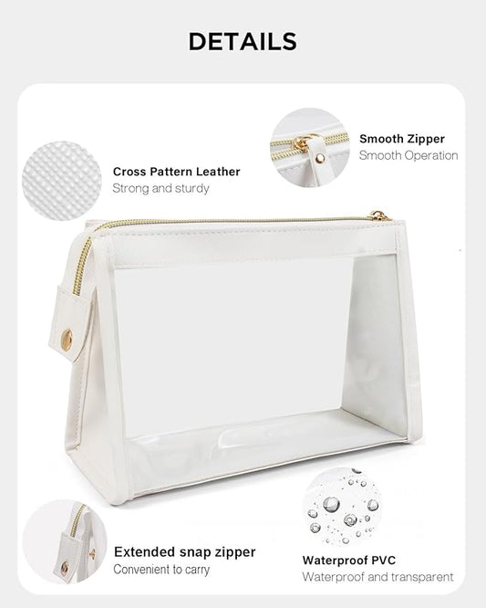 2 Pack Clear Makeup Bag Set Travel Cosmetic Case TSA Approved Toiletry Bag with Zipper Small Make Up Bags for Women Cute Waterproof Carry-on Travel Organizer Car Organizer Bag