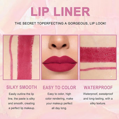 Kaely 2-in-1 Plum Red Lip Liner & Lipstick Set Kit for Women, Matte Lips Kit with Lip Liner Lip Stains Long Lasting Waterproof 24 Hour Lipstick and Lip Liners Combo Lipliners Pencil Set 02