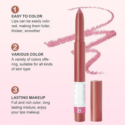 evpct Mauve Lip Liner Crayon Pencils Set for Women, Matte Lip Stick Crayon Long Lasting, Lips Pencil Liner and Lipstick set, Lipliner Pencil, 24 Hours Long Wearing Lipstick, Built-in Sharpener 02