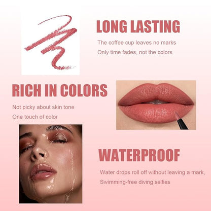 Gel Lip Liner Pencil for Women, Nude Peach Matte Long Lasting Lip Liner Lipstick 24 Hour, High Pigmented Lips Makeup Retractable Liners Waterproof Smudge Proof, Vegan & Cruelty-Free 02