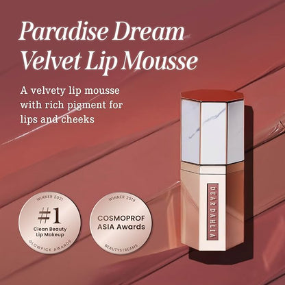 DEARDAHLIA Paradise Dream Velvet Lip Mousse (October) - Vegan Soft-Matte Lip Tint with Lightweight, Buildable, Long-Lasting Color, Whipped Mousse Texture. Cruelty-Free. 0.21 Fl oz