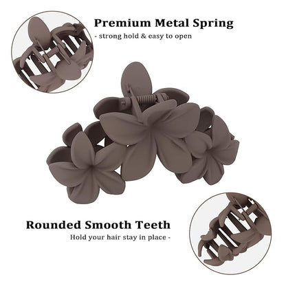 Hawaiian Flower Hair Clips Large Matte Hair Claw for Women Non-Slip Strong Hold Clips for Thick Hair, Hair Accessories,Brown,Black,Dark Blue