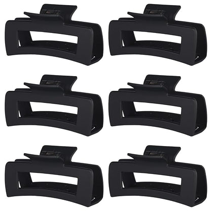 4 Inch Big Hair Claw Clips 6 Pcs Large Claw for Thick Hair Square Hair Clips for Women Rectangle Hair Clips Nonslip Acrylic Banana Jaw Clips Hair Accessories for Girls (Black)