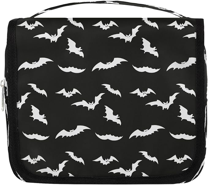 Travel Toiletry Bag for Women & Men Black Bat Modern Hanging Cosmetic Organizer Portable Waterproof Makeup Case Make Up Bag with Compartments Travel Essentials for Bathroom Shower