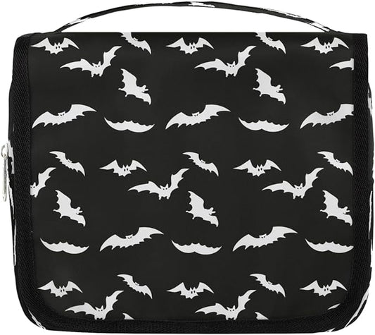 Travel Toiletry Bag for Women & Men Black Bat Modern Hanging Cosmetic Organizer Portable Waterproof Makeup Case Make Up Bag with Compartments Travel Essentials for Bathroom Shower