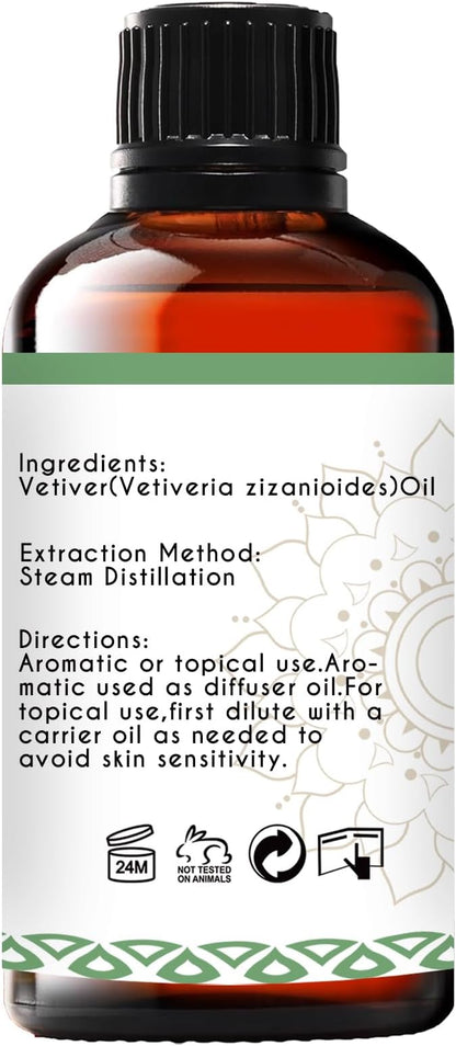 Vetiver Essential Oil Organic for Diffuser Skin Hair- 1 Oz