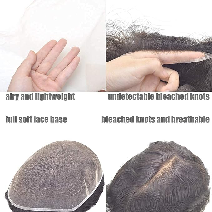 Lordhair Toupee for Men European human hair Full French Lace Hairpieces，Base Size 7x9 inch Hair Replacement System for Men Natural Hairline Human Hair Wig Dark Brown #2