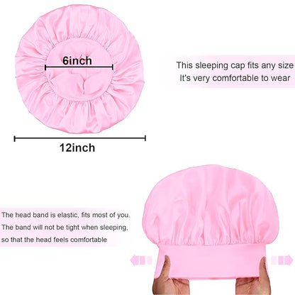 4Pcs Silk Satin Hair Bonnets for Sleeping - Elastic Wide Band Satin Hair Wrap for Sleeping Black Women Men,Silk Bonnets for Curly Hair(Black & Pink & Blue & Purple)