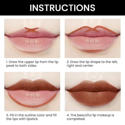 BINGBRUSH 3Pcs Double Ended Nude Dark Brown Velvet Matte Lip Liner and Lipstick Makeup Combo Set for Women,Lipliner 24 Hours Original Waterproof Long Lasting Lip Stains Pencil Kit Set