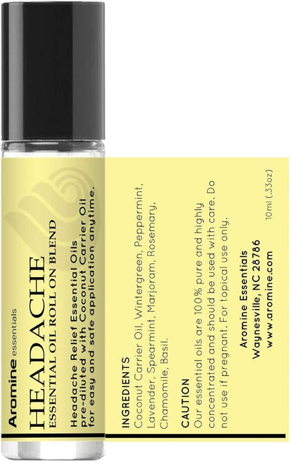 Headache Relief Essential Oil Roll On, Pre-Diluted 10ml (Pack of 2)