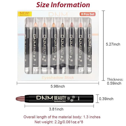 evpct 8Pcs Cream Eye Shadow Brightener Sticks Set for Eyes, Silver Champagne Golden Rose Sand Bronze Gold Orchid Pink Deep Mauve Shimmer Matte Pencil Eye shadow Crayon Applicator Stick Palette Makeup