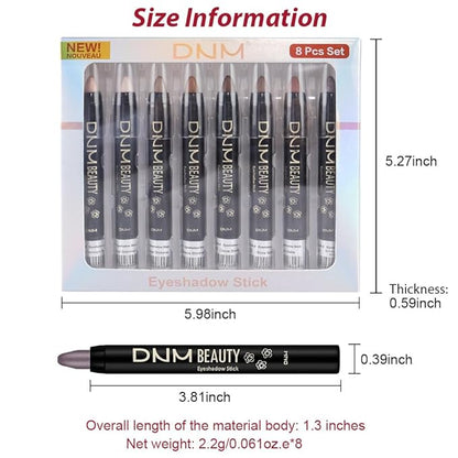 8Pcs Cream Eye Shadow Brightener Stick Makeup Set, Champagne Pearl Taupe Bronze Cocoa Stone Putty Smoky Amethyst Shimmer Matte Eyeshadow Eyeliner Pencil Applicator Stick Palette Makeup for Older Women