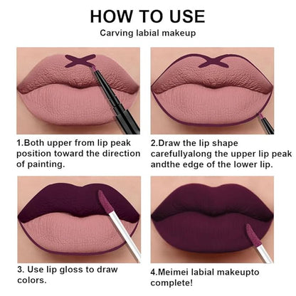 3Pcs 2 in 1 Dark Deep Red Purple Plum Black Cherry Lip Liner and Liquid Lipstick Stain Makeup Set for women, Long Lasting Smudge Proof Lip Tint Matte Finish Lip Gloss for All-Day Color Hold , Set11