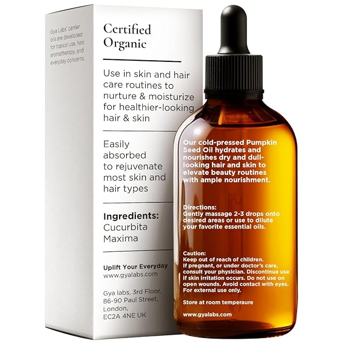 Gya Labs Pumpkin Seed Carrier Oil - 3.4 Fl Oz - for Hair, Skin, Face, Scalp & Body Massage