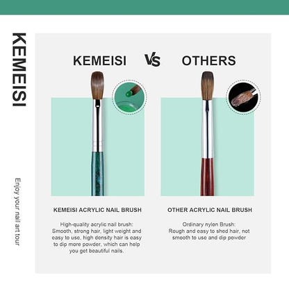 Acrylic Nail Brush Size #14, 100% Pure Kolinsky Nail Art Brushes for Acrylic Application, Sturdy Starry Handle Oval Shaped Nail Design Tools for Professional Manicure DIY, Green