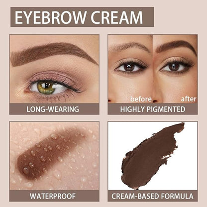 evpct Chocolate Eyebrow Powder Pomade Gel Shaper Makeup Kit with Dual-ended Brush, Eyebrow Stencils Kit for Women Shaping, Eye Brow Pomade Stencil Shaper Tinting kits for Women Long Lasting Waterproof
