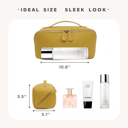 Travel Makeup Bag – Large Cosmetic Organizer with Waterproof PU Leather, Smooth Double Zipper & Tear-Resistant Lining, Toiletry Pouch for Women (Yellow)