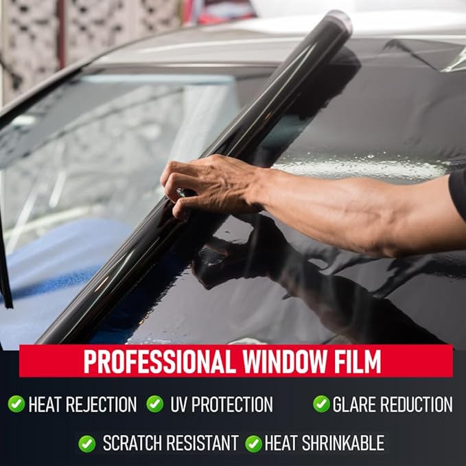 United Window Tint Universal Black 5% VLT 36" in (Width) x 100'Ft Standard Dyed 1Ply Film Black Color - Privacy Window Film for Car, Home, Blocks UV/IR Rays, Reduce Heat & Glare Adhesive Window Film