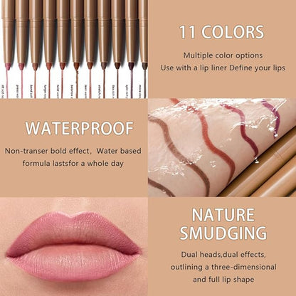 SUAKE Plump Matt Lipstick Lipliner Pencil Pack,Waterproof Crayon with Silicone Smudger for Define Contours & Sculpting Lip, Longwear Moisture Smooth Creamy Formula for Lip Makeup-11 Deep Green
