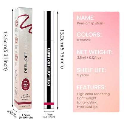 Matte Lip Gloss Stain-Peel Off Lip Liner Tattoo, Pinkish Red Peel-Off Lip Tint，Long Lasting Peel Off Lip Stain, Waterproof Transfer-proof Lip Mask Lip Liner Peel Off Lip Gloss,Stayn Lip Makeup.06#