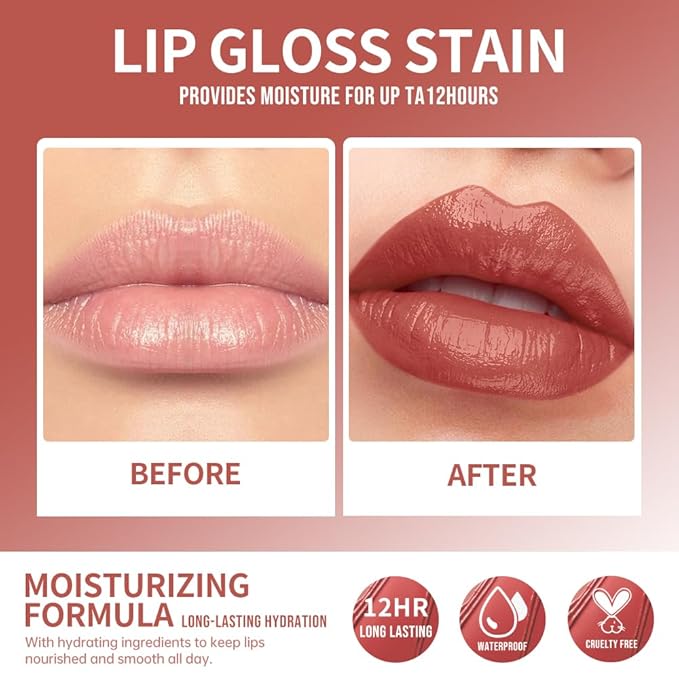 12 Colors Lip Gloss Set, High-Shine Waterproof Collection, Long Lasting Moisturizing Formula with Mirror Finish, Adult (7#, 1 Count (Pack of 1))