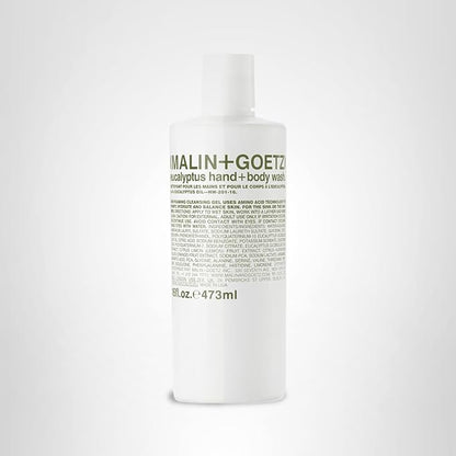 Malin + Goetz Eucalyptus Hand + Body Wash natural cleansing, purifying, hydrating hand & body wash. all skin types, dry, irritated, sensitive. No stripping/irritation. Cruelty-free & vegan 16 Fl oz