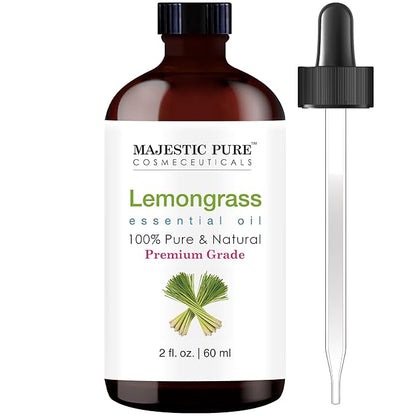 Majestic Pure Lemongrass Essential Oil with Glass Dropper - 2 Fl Oz - 100% Pure and Natural Lemongrass Oil - Premium Grade Essential Oils for Diffuser, Aromatherapy, Soap and Candle Making