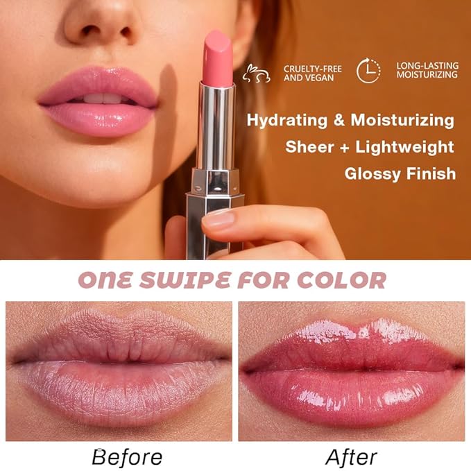 evpct Dusty Pink Honey Lipstick Tinted Lip Balm, Sheer Hydrating Shine Tinted Lipstick for Women, Moisturizing Lip Color, Nourishing Tinted Lip Balm Plumper Gloss Stain, Glossy Shiny Finish, 01