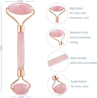 Jade Roller for Face - Rose Quartz Face Roller Skin Care - Stone Facial Roller, Face Massager for Women, Relieve Stress, Remove Wrinkles Eye Puffiness