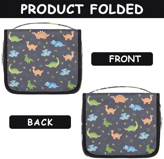 Cute Dinosaur Hanging Travel Toiletry Kit Bag with Hook for Men and Boys, Cartoon Dino Makeup Case Waterproof Cosmetic Bag Storage Bag Organizer for Accessories Toiletries
