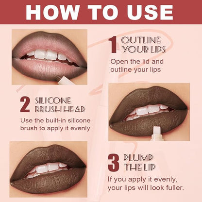 Plump Matte Crayon Lip Liner Pencil, Dark Brown Lipstick Lip Liners for Women, 24 Hour Long-Lasting Lip Gloss Makeup, With Silicone Smudger for Define Contours & Sculpting Lip, 08