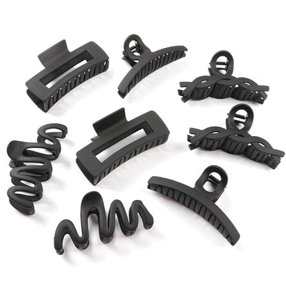 Matte Non-Slip Large Hair Clips for Women 8PCS (All Black), Durable Claw Clips for Women/Girls | Gift-Ready Neutral Hair Accessories for Daily & Special Occasions