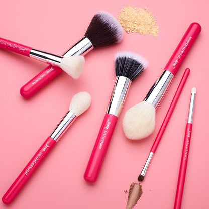 Jessup Brand 25pcs Professional Makeup Brush Set Beauty Cosmetic Foundation Powder Blusher Eye Shadow Blending Concealer Highlight Natural-Synthetic Hair Brushes Set (Rose Carmine/Silver)