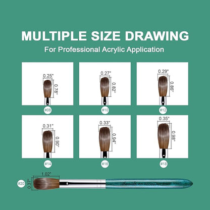 Acrylic Nail Brush Size #14, 100% Pure Kolinsky Nail Art Brushes for Acrylic Application, Sturdy Starry Handle Oval Shaped Nail Design Tools for Professional Manicure DIY, Green