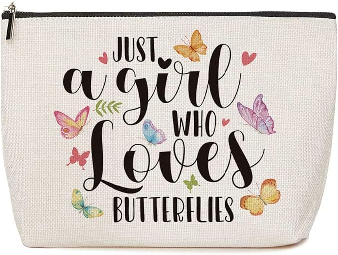 Butterfly Gifts for Women Butterfly Decor Just A Girl Who Loves Butterflies Makeup Bag Butterflies Lover Gift for Women Girls Birthday Christmas Graduation Gifts for Women Girls